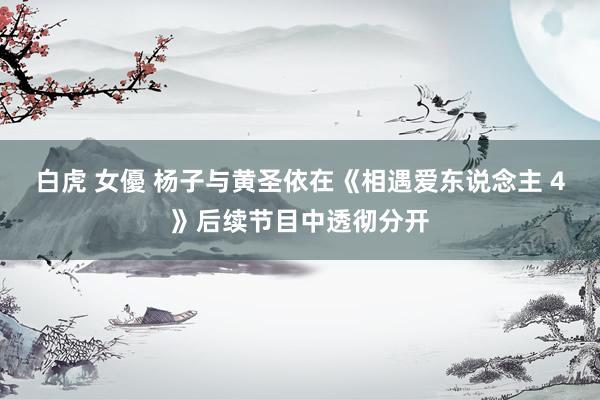 白虎 女優 杨子与黄圣依在《相遇爱东说念主 4》后续节目中透彻分开