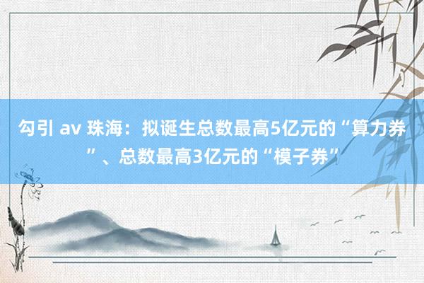 勾引 av 珠海：拟诞生总数最高5亿元的“算力券”、总数最高3亿元的“模子券”