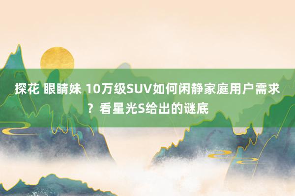 探花 眼睛妹 10万级SUV如何闲静家庭用户需求？看星光S给出的谜底