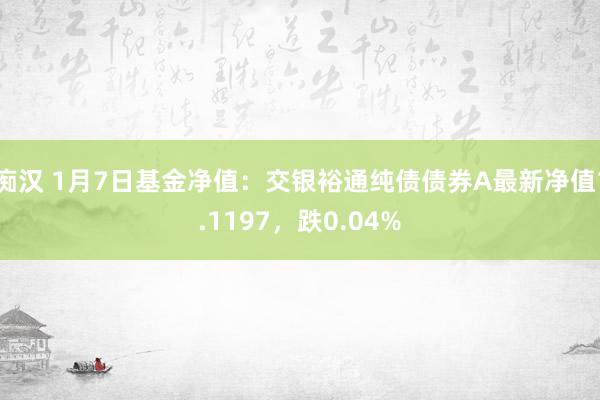 痴汉 1月7日基金净值：交银裕通纯债债券A最新净值1.1197，跌0.04%