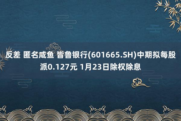 反差 匿名咸鱼 皆鲁银行(601665.SH)中期拟每股派0.127元 1月23日除权除息