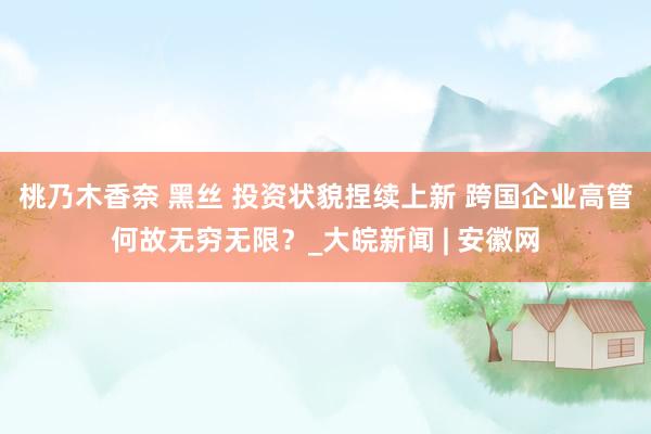 桃乃木香奈 黑丝 投资状貌捏续上新 跨国企业高管何故无穷无限？_大皖新闻 | 安徽网