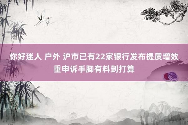 你好迷人 户外 沪市已有22家银行发布提质增效重申诉手脚有料到打算