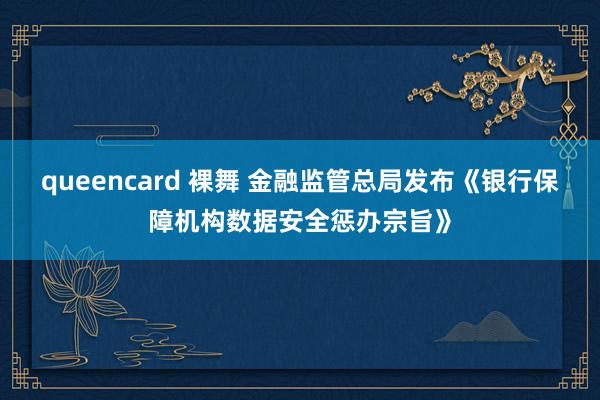 queencard 裸舞 金融监管总局发布《银行保障机构数据安全惩办宗旨》