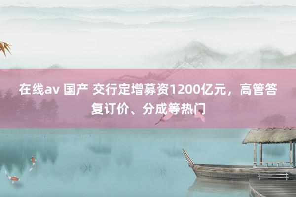 在线av 国产 交行定增募资1200亿元，高管答复订价、分成等热门