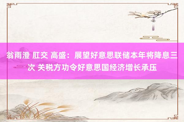 翁雨澄 肛交 高盛：展望好意思联储本年将降息三次 关税方功令好意思国经济增长承压